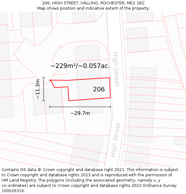 206, HIGH STREET, HALLING, ROCHESTER, ME2 1BZ: Plot and title map