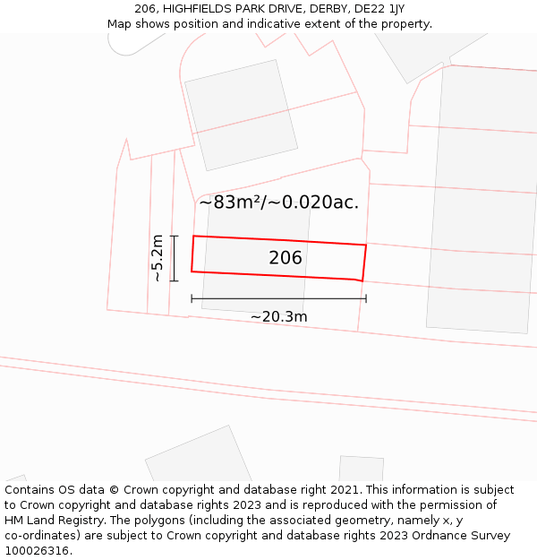 206, HIGHFIELDS PARK DRIVE, DERBY, DE22 1JY: Plot and title map