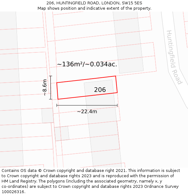 206, HUNTINGFIELD ROAD, LONDON, SW15 5ES: Plot and title map