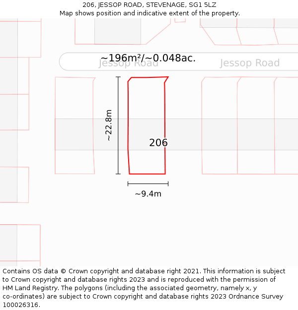 206, JESSOP ROAD, STEVENAGE, SG1 5LZ: Plot and title map