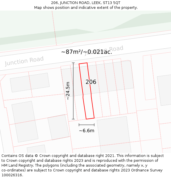 206, JUNCTION ROAD, LEEK, ST13 5QT: Plot and title map