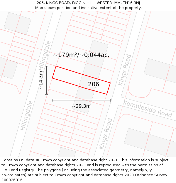 206, KINGS ROAD, BIGGIN HILL, WESTERHAM, TN16 3NJ: Plot and title map