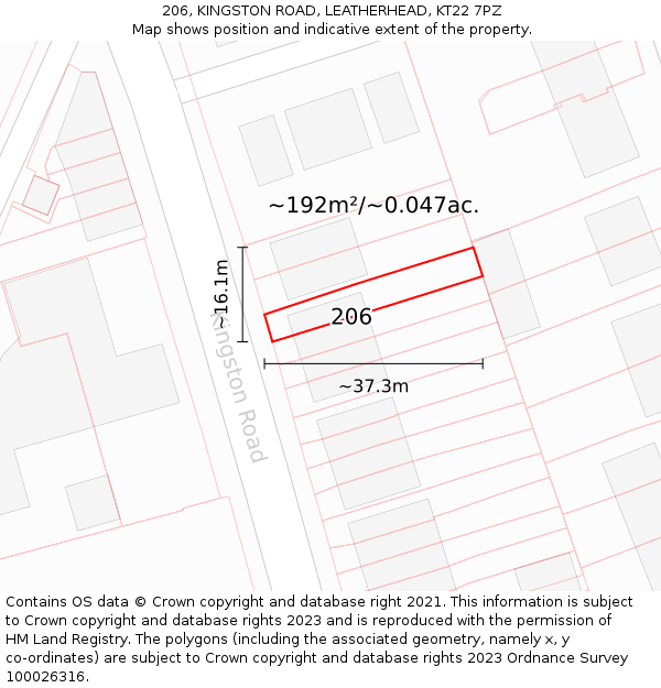 206, KINGSTON ROAD, LEATHERHEAD, KT22 7PZ: Plot and title map