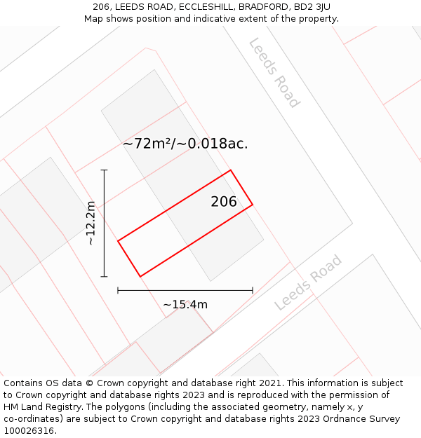 206, LEEDS ROAD, ECCLESHILL, BRADFORD, BD2 3JU: Plot and title map