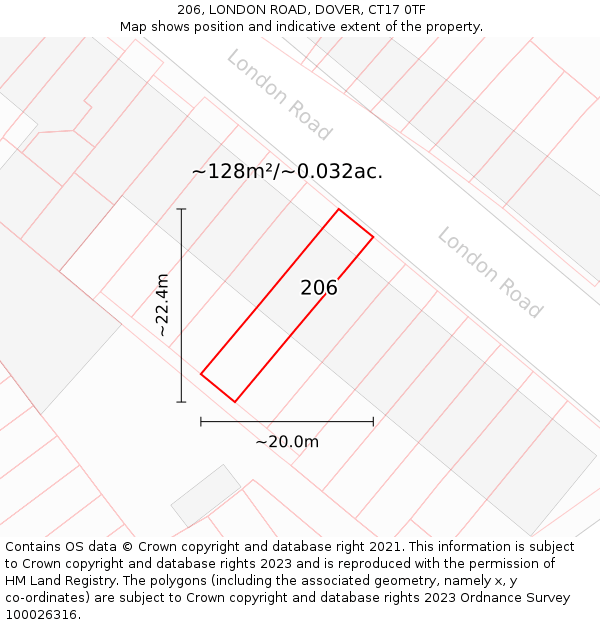 206, LONDON ROAD, DOVER, CT17 0TF: Plot and title map