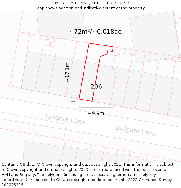 206, LYDGATE LANE, SHEFFIELD, S10 5FS: Plot and title map