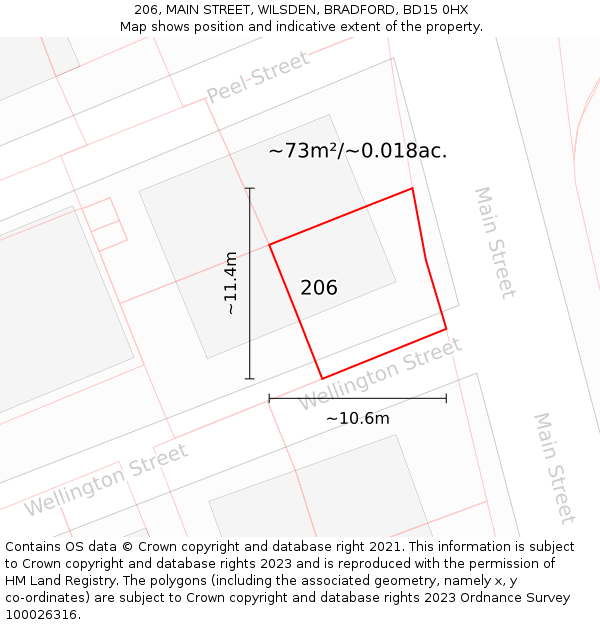 206, MAIN STREET, WILSDEN, BRADFORD, BD15 0HX: Plot and title map