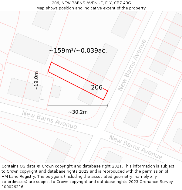 206, NEW BARNS AVENUE, ELY, CB7 4RG: Plot and title map