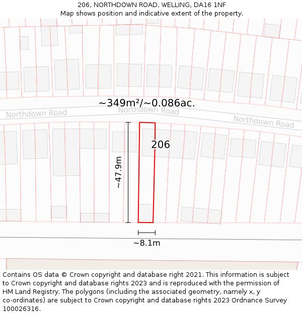 206, NORTHDOWN ROAD, WELLING, DA16 1NF: Plot and title map