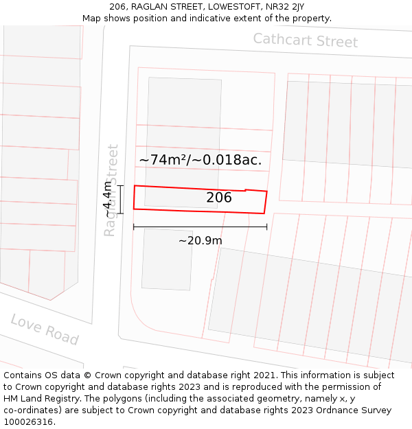 206, RAGLAN STREET, LOWESTOFT, NR32 2JY: Plot and title map