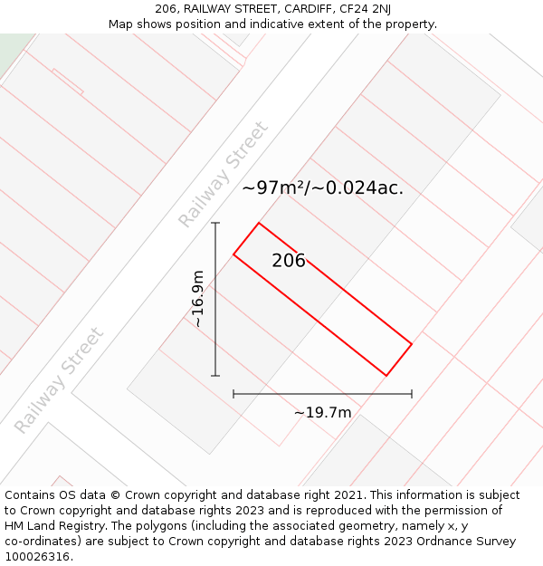 206, RAILWAY STREET, CARDIFF, CF24 2NJ: Plot and title map