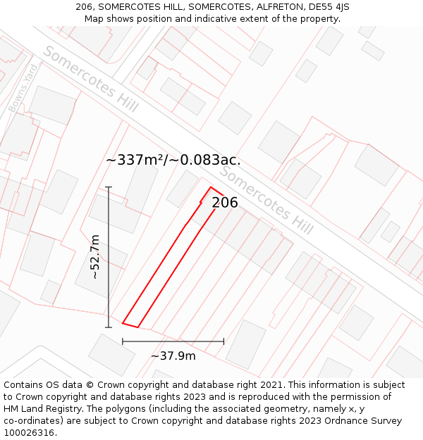 206, SOMERCOTES HILL, SOMERCOTES, ALFRETON, DE55 4JS: Plot and title map