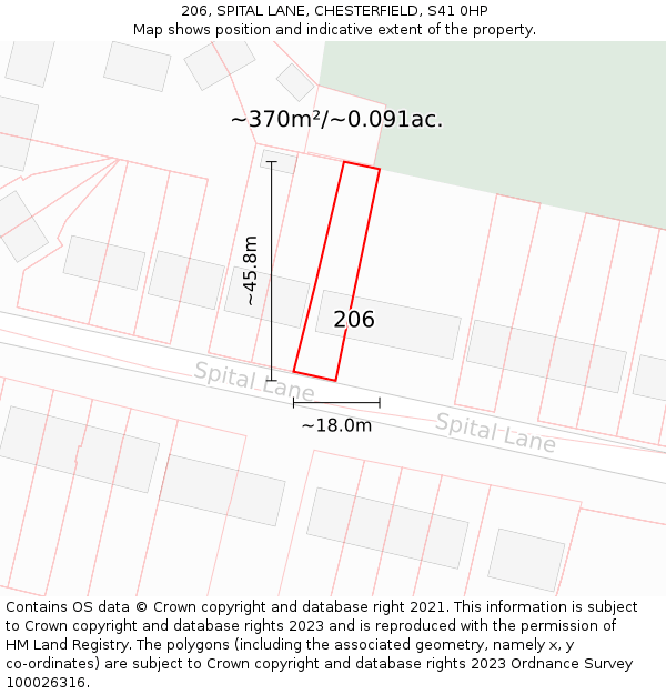 206, SPITAL LANE, CHESTERFIELD, S41 0HP: Plot and title map