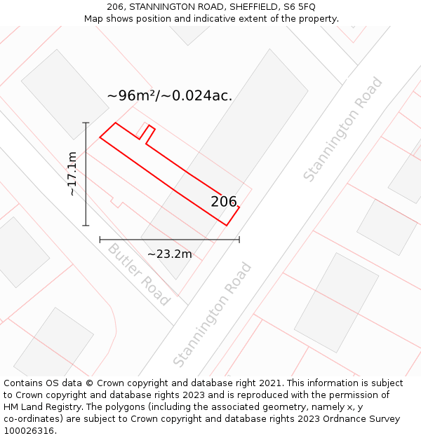 206, STANNINGTON ROAD, SHEFFIELD, S6 5FQ: Plot and title map