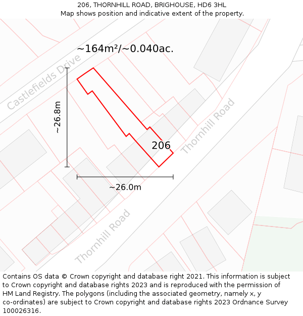 206, THORNHILL ROAD, BRIGHOUSE, HD6 3HL: Plot and title map