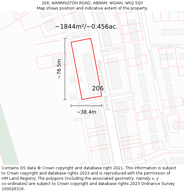 206, WARRINGTON ROAD, ABRAM, WIGAN, WN2 5QY: Plot and title map