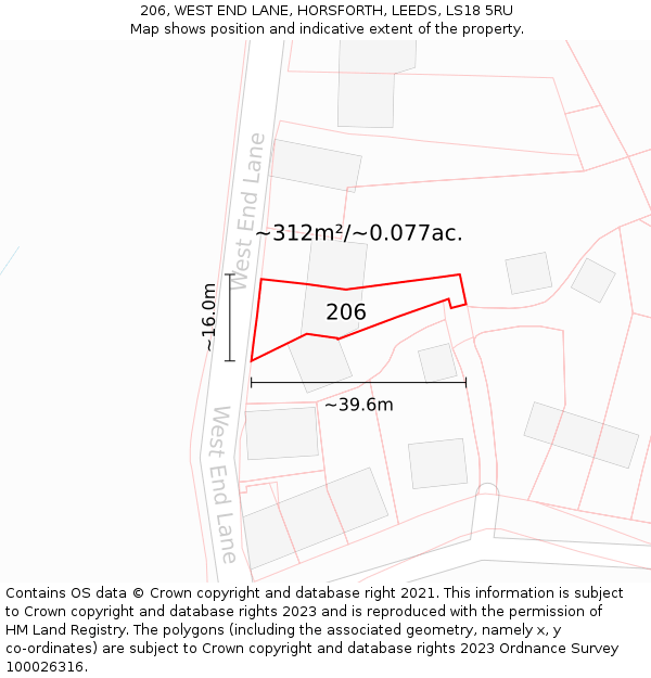 206, WEST END LANE, HORSFORTH, LEEDS, LS18 5RU: Plot and title map
