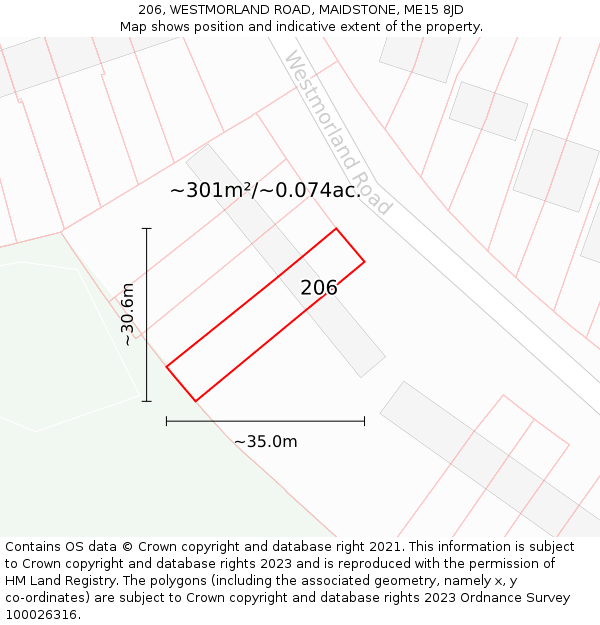 206, WESTMORLAND ROAD, MAIDSTONE, ME15 8JD: Plot and title map
