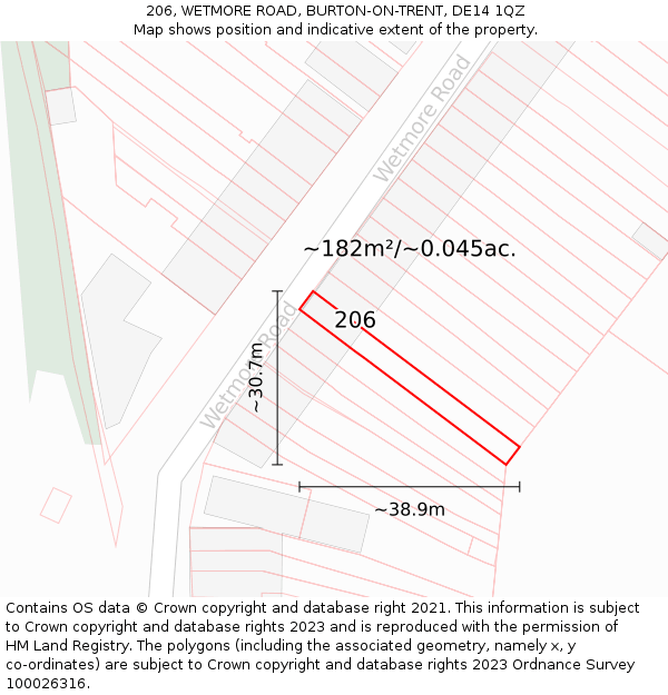 206, WETMORE ROAD, BURTON-ON-TRENT, DE14 1QZ: Plot and title map