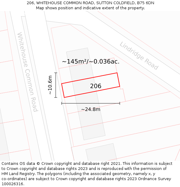 206, WHITEHOUSE COMMON ROAD, SUTTON COLDFIELD, B75 6DN: Plot and title map