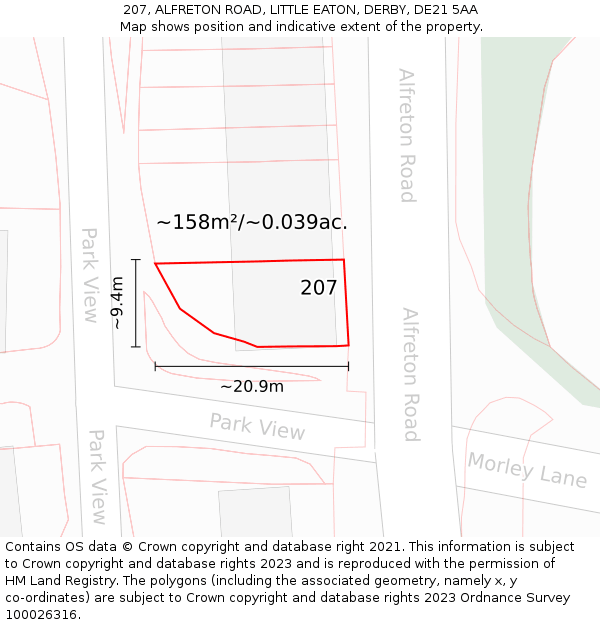 207, ALFRETON ROAD, LITTLE EATON, DERBY, DE21 5AA: Plot and title map