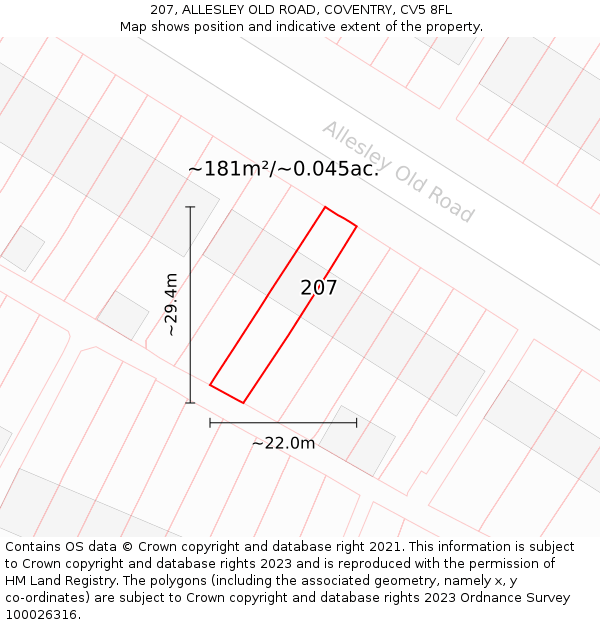 207, ALLESLEY OLD ROAD, COVENTRY, CV5 8FL: Plot and title map