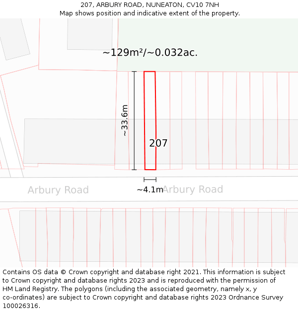207, ARBURY ROAD, NUNEATON, CV10 7NH: Plot and title map