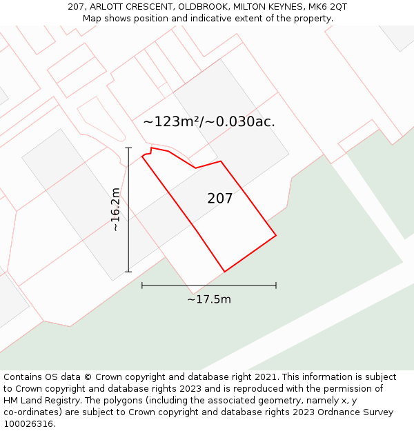 207, ARLOTT CRESCENT, OLDBROOK, MILTON KEYNES, MK6 2QT: Plot and title map