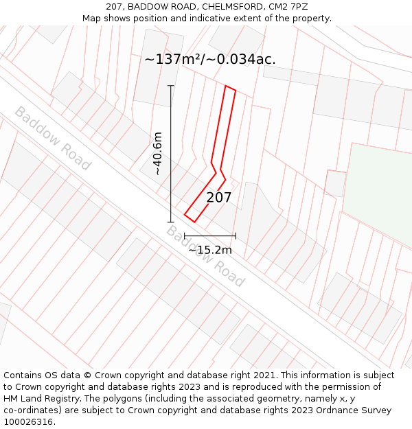 207, BADDOW ROAD, CHELMSFORD, CM2 7PZ: Plot and title map