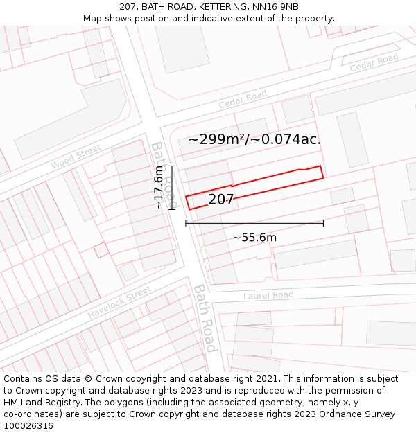 207, BATH ROAD, KETTERING, NN16 9NB: Plot and title map