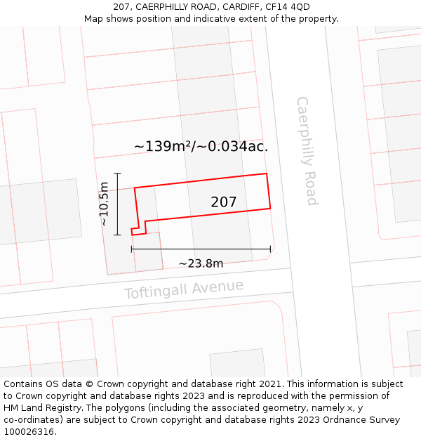 207, CAERPHILLY ROAD, CARDIFF, CF14 4QD: Plot and title map