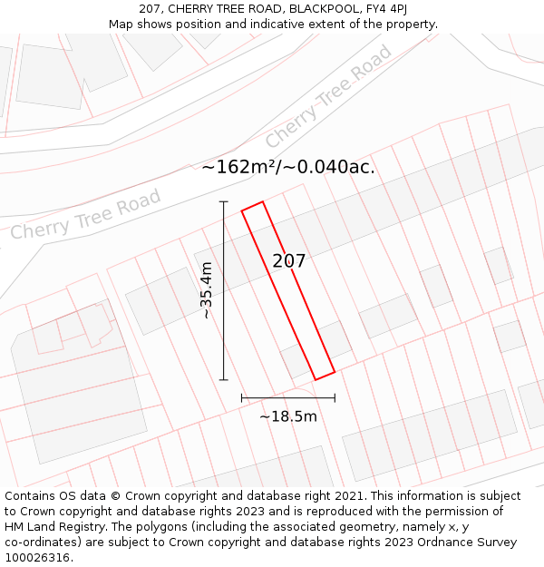 207, CHERRY TREE ROAD, BLACKPOOL, FY4 4PJ: Plot and title map