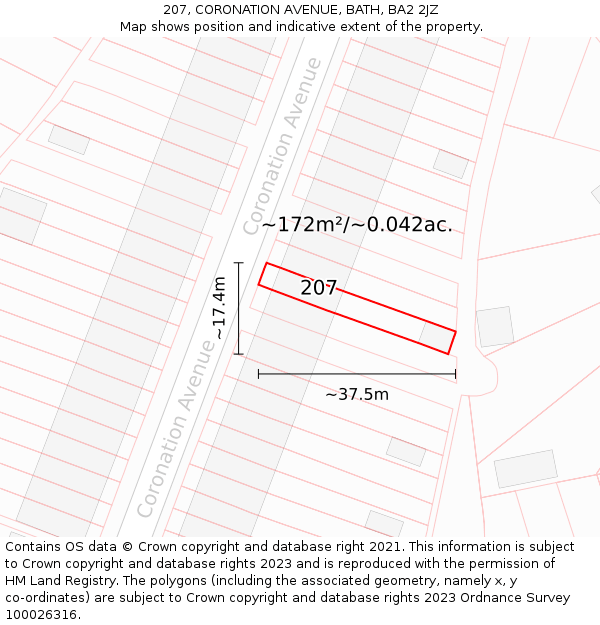207, CORONATION AVENUE, BATH, BA2 2JZ: Plot and title map