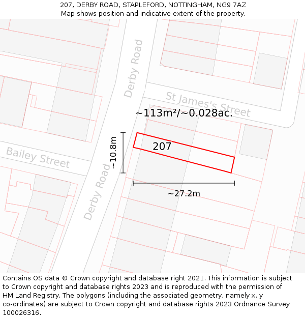207, DERBY ROAD, STAPLEFORD, NOTTINGHAM, NG9 7AZ: Plot and title map