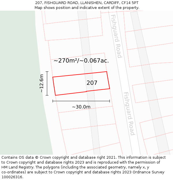 207, FISHGUARD ROAD, LLANISHEN, CARDIFF, CF14 5PT: Plot and title map