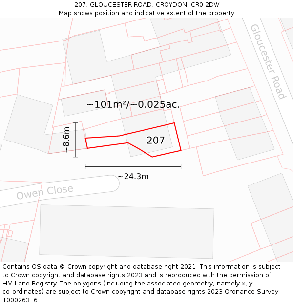 207, GLOUCESTER ROAD, CROYDON, CR0 2DW: Plot and title map