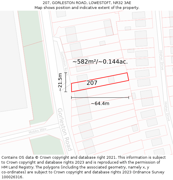 207, GORLESTON ROAD, LOWESTOFT, NR32 3AE: Plot and title map