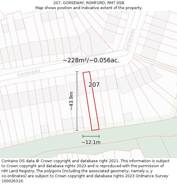 207, GORSEWAY, ROMFORD, RM7 0SB: Plot and title map