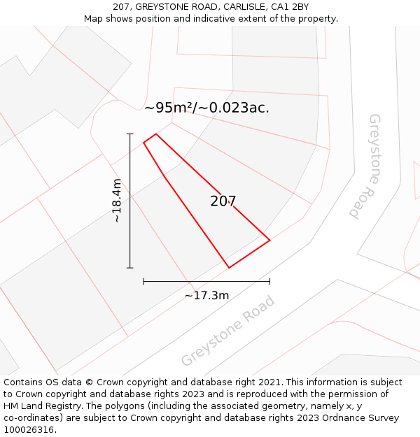 207, GREYSTONE ROAD, CARLISLE, CA1 2BY: Plot and title map