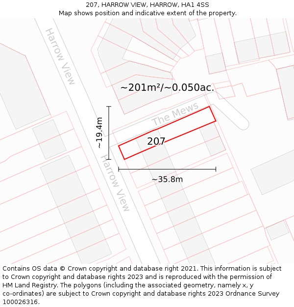207, HARROW VIEW, HARROW, HA1 4SS: Plot and title map