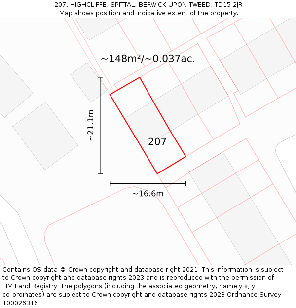 207, HIGHCLIFFE, SPITTAL, BERWICK-UPON-TWEED, TD15 2JR: Plot and title map