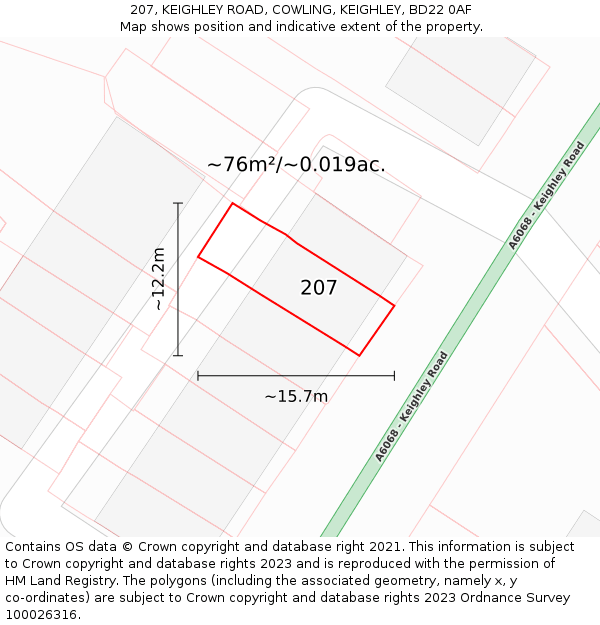 207, KEIGHLEY ROAD, COWLING, KEIGHLEY, BD22 0AF: Plot and title map