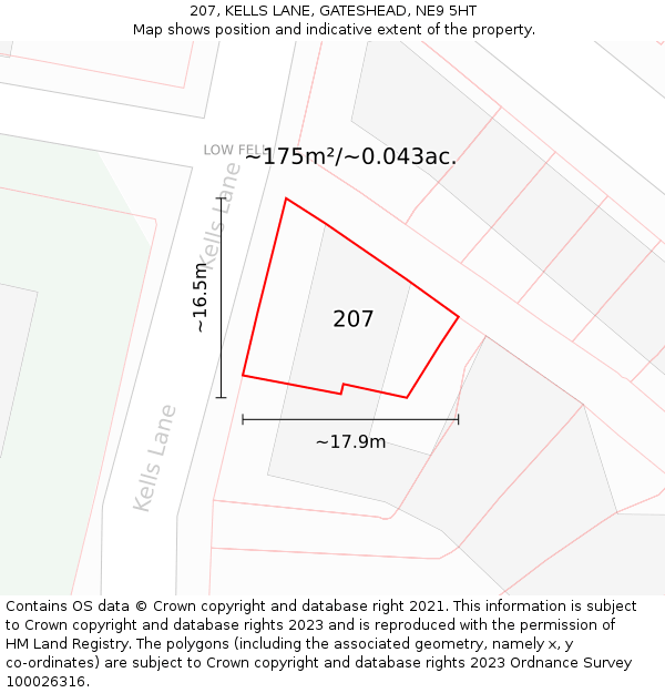207, KELLS LANE, GATESHEAD, NE9 5HT: Plot and title map