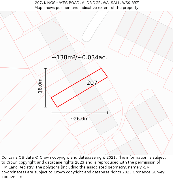 207, KINGSHAYES ROAD, ALDRIDGE, WALSALL, WS9 8RZ: Plot and title map