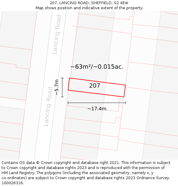 207, LANCING ROAD, SHEFFIELD, S2 4EW: Plot and title map