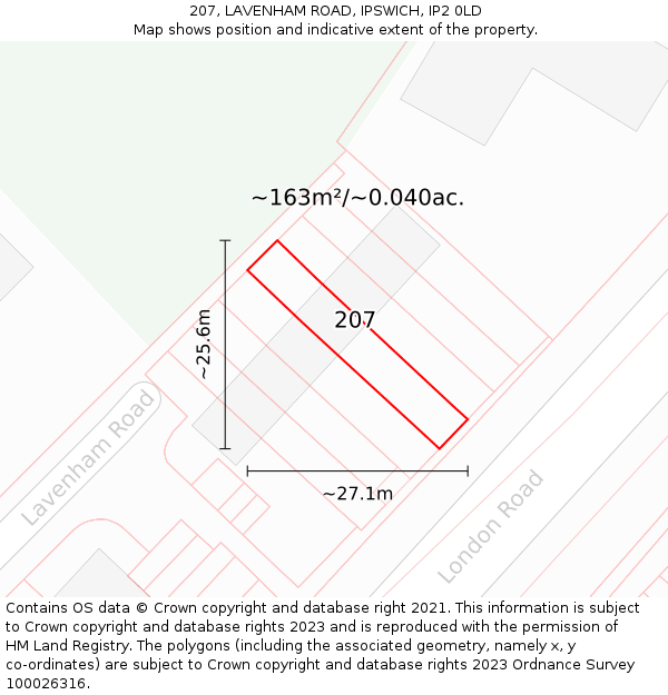 207, LAVENHAM ROAD, IPSWICH, IP2 0LD: Plot and title map