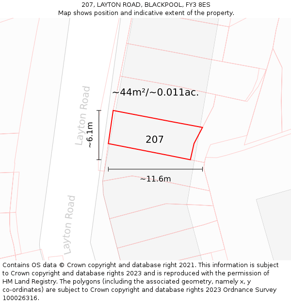 207, LAYTON ROAD, BLACKPOOL, FY3 8ES: Plot and title map