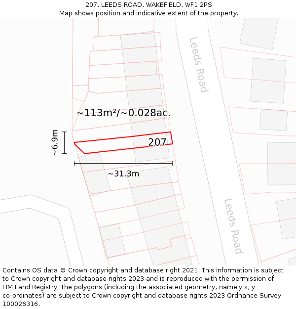 207, LEEDS ROAD, WAKEFIELD, WF1 2PS: Plot and title map