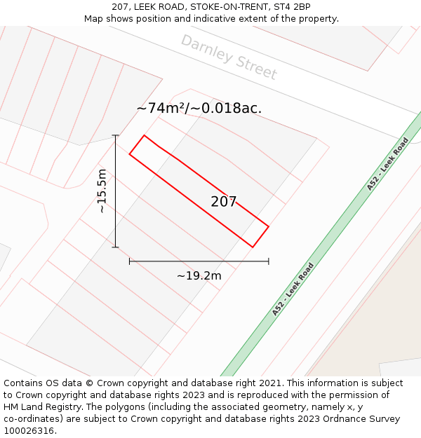 207, LEEK ROAD, STOKE-ON-TRENT, ST4 2BP: Plot and title map