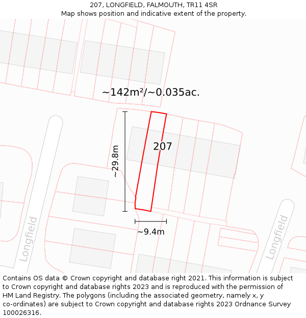 207, LONGFIELD, FALMOUTH, TR11 4SR: Plot and title map
